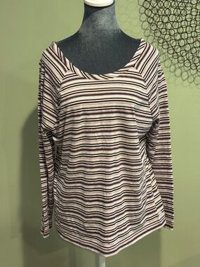 T by Talbots Multi-Stripe Long Sleeve Top | Twisted Wrap Neckline | Size XLP
